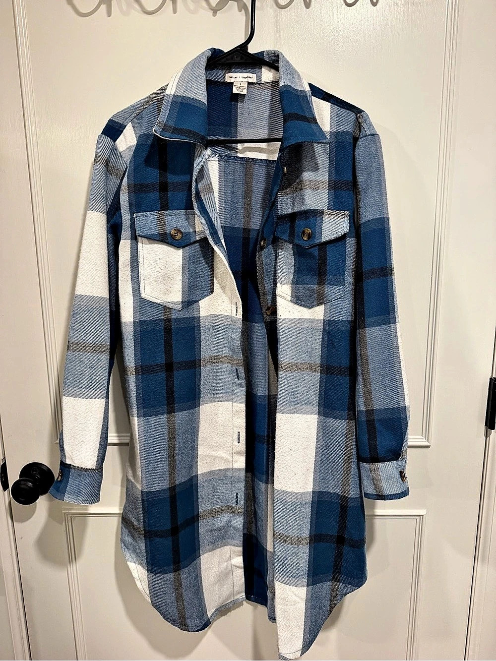 better together Plaid Shacket Blue & White Size Small